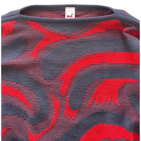 Vintage Mondi Abstract Red & Gray Patterned Sweater Knit Material Unisex Fit Lon - Picture 3 of 10